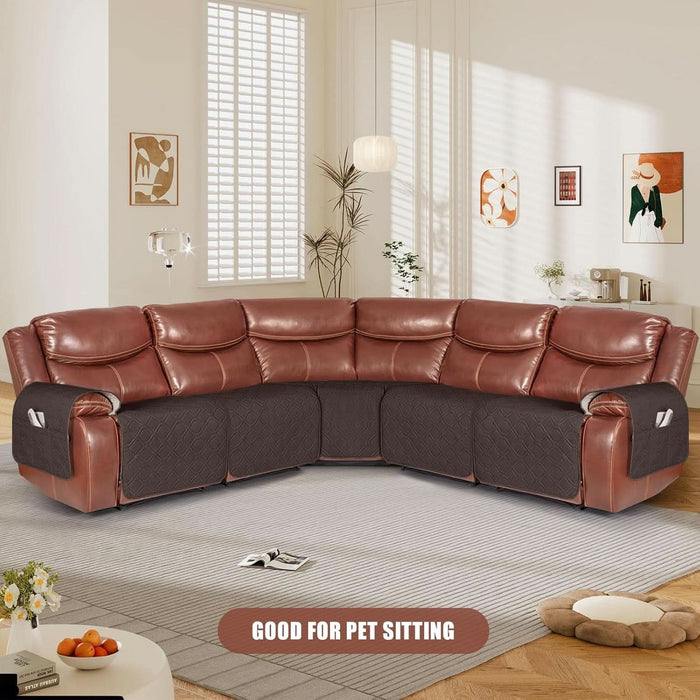Extra Large Reclining Sectional Couch Covers, Waterproof 5-Piece Sofa Covers for L Shape Sectional Sofa Corner Seater Washable Slipcover for Pets, Dogs(5 Seat Recliner Cover, Chocolate)
