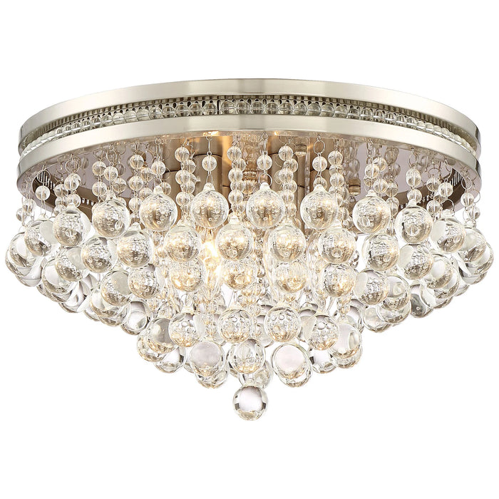 Luxury Ceiling Light Flush Mount Fixture Brushed Nickel 15 1/4" Wide Crystal Droplets for Bedroom Hallway