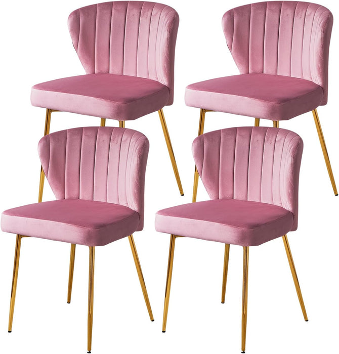 Pink Velvet Dining Chairs Set of 4, Modern Dining Chairs with Golden Metal Legs, Tufted Upholstered Dining Chairs for Dining Room/Kitchen/Vanity