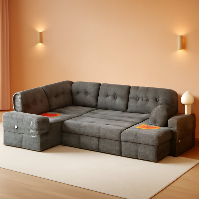 Modular Sectional Sleeper Sofa with Pull Out Bed, 108 Inch U Shaped 7 Seat Couches for Living Room, Chenille Fabric Cloud Couch Bed with Storage & Reclining Backrest, USB Charging, Grey
