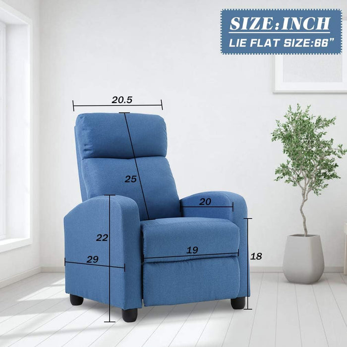 Recliner Chair for Living Room Home Theater Seating Single Reclining Sofa Lounge with Padded Seat Backrest (Blue)