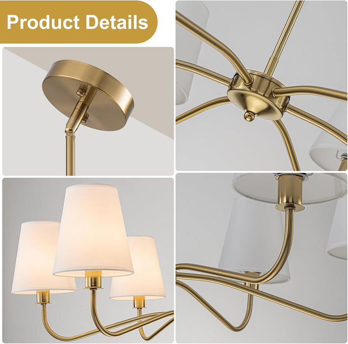 36-Inch Goldtone Brass Chandelier With Fabric Shade