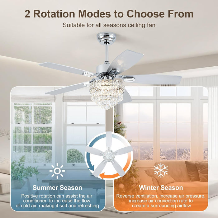 Chandelier Ceiling Fans with Lights and Remote, Nickel 42 In