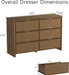 Rattan 6 Drawer Dresser for Bedroom, 47.2" Wide Curved Dressers & Chests of Drawers with 6 Deep Drawers, Large Boho Wooden Dresser W/Gold Metal Handles for Bedroom Living Room, Walnut