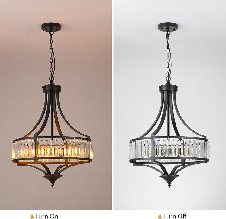 Modern Black Crystal Chandelier, 20 Inch Large Ceiling Pendant Light Fixture with 50'' Adjustable Hanging Chain, 5-Light Farmhouse Chandelier for Dining Room, Living Room, Bedroom, Entryway