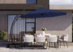 11Ft Offset Cantilever Patio Umbrella with Solar Lights, Large round Outdoor Umbrella with Base Included, Aluminum Frame, 360° Rotation & Infinite Tilt for Deck Pool Backyard, Navy Blue