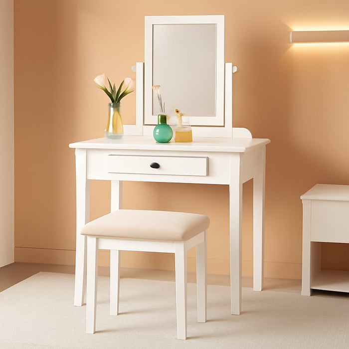 White Vanity Table and Stool Set