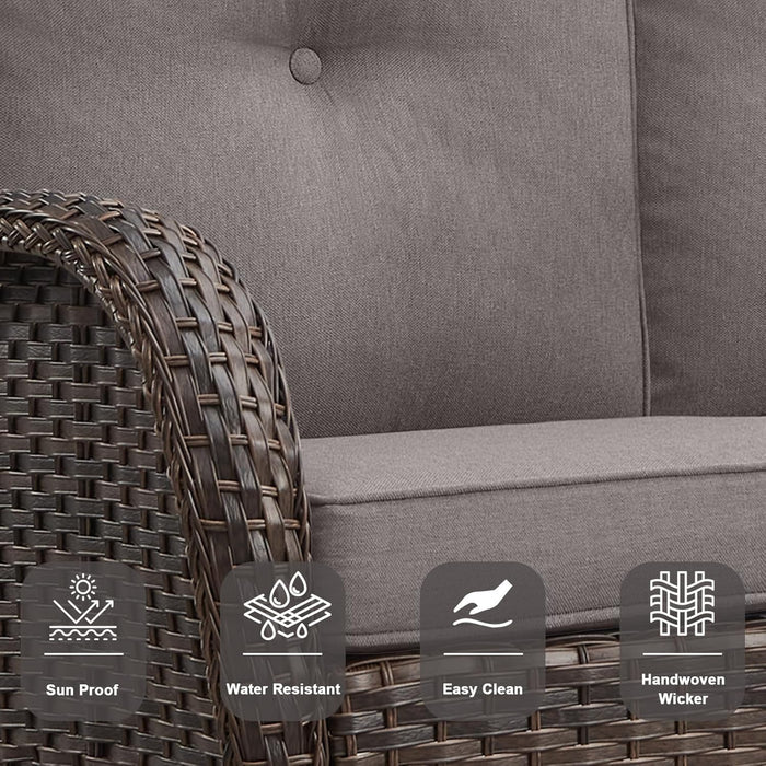 6 Pieces Wicker Patio Conversation Sets with Outdoor Swivel Rocker Chairs and Loveseat Glider Chair, All-Weather Rattan Furniture Set for Deck Patio Backyard Sunroom Brown