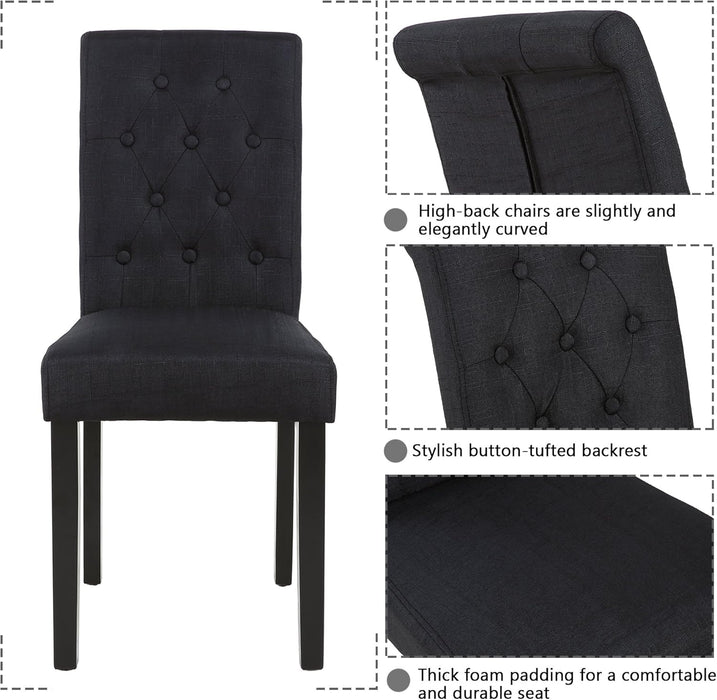 Set of 6 Upholstered Fabric Dining Chairs with Button-Tufted Details Living Room Chairs (Black Set of 6)