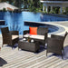 4-Piece Wicker Patio Conversation Furniture Set Sofa Chair with Brown and Grey Cushions Garden