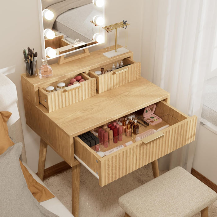 Compact Vanity Desk With Hollywood Mirror Lighting