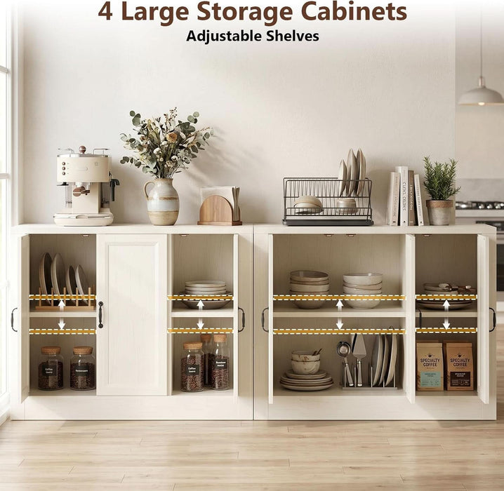 78.5" W Modern Buffet Cabinet, Modular Sideboard Cabinet with Baseboard Design & Adjustable Shelves, Sturdy Wood Coffee Bar Storage Credenza for Kitchen, Living Room (2PCS 39"W,Vintage White)