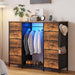 55W 2-In-1 Dresser with Hanging Rack, 10 Drawers Dresser for Bedroom,Dressers with Fabric Drawers,Led Lights, Charging Station and Hanging Racks for Bedroom (Rustic Brown)