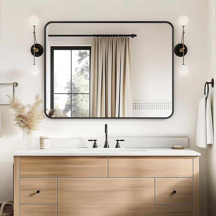 Black Bathroom Mirror for over Sink 30 X 40 Inch, Metal Frame Rectangle Vanity Mirror, Modern Farmhouse, Wall Mounted