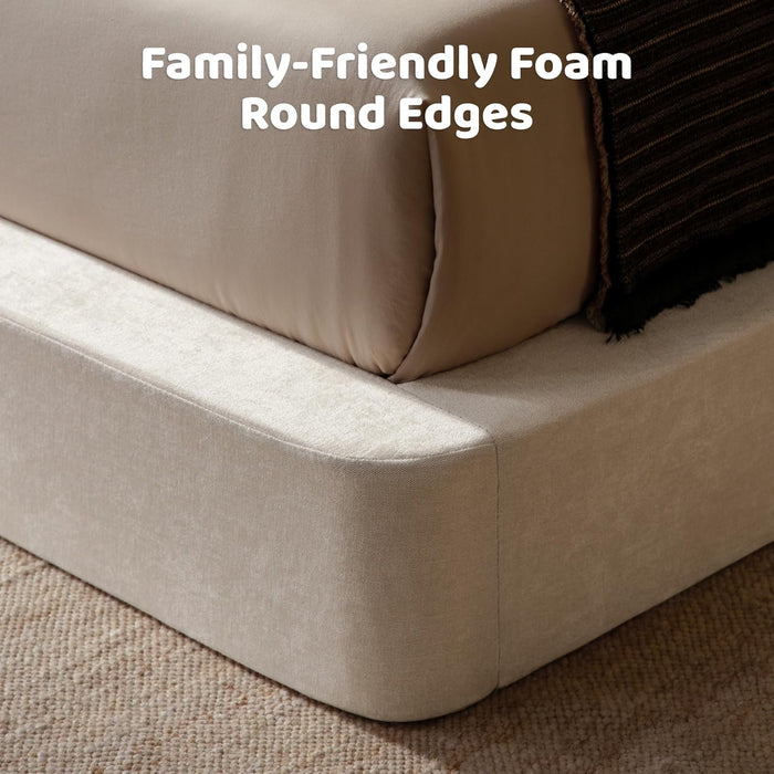 Airframe Queen Upholstered Bed Frame with Rounded-Corner Headboard