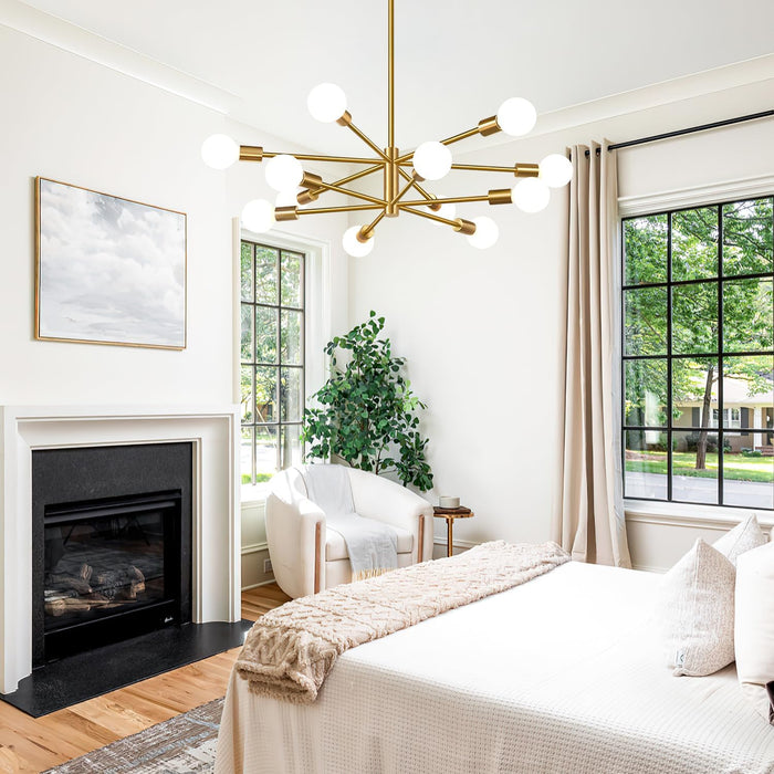 Height Adjustable Brushed Gold 12 Light Chandeliers