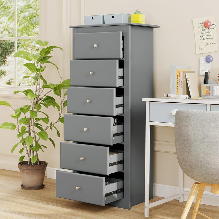 6-Drawer Dresser for Bedroom, Wooden Chest of Drawers W/Metal Handles & Large Capacity, 16" D X 23" W X 53.5" H Clothes Organizer, Modern Tall Dresser for Bedroom, Entryway, Living Room
