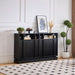 Wooden Sideboard Buffet Cabinet with Open Storage & Adjustable Shelves,Farmhouse Narrow Entryway Cabinet with Socket Hole & Anti‑Tip Kit,Slim Accent Cabinet for Small Spaces (Black 31.7")