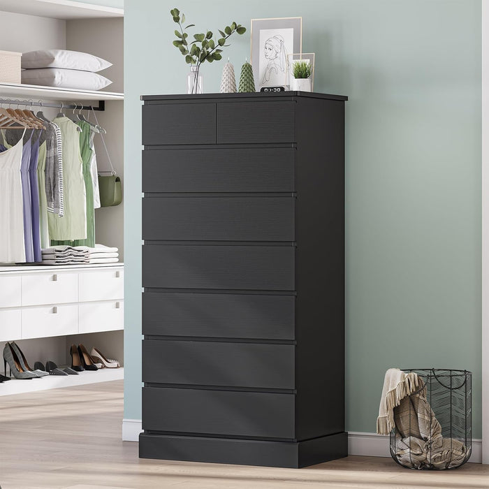 Black Tall Dresser for Bedroom with 8 Drawers, 59.6" Tall Dressers & Chests of Drawers, Modern Wood Closet Organizer and Storage Cabinet, Large Vertical Dresser for Bedroom, Closet, Hallway