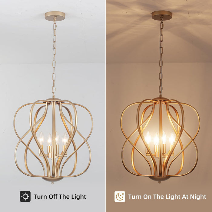 17" Gold Chandelier Geometric Metal Modern Industrial Chandeliers Lighting for Farmhouse Living Room Entryway Kitchen