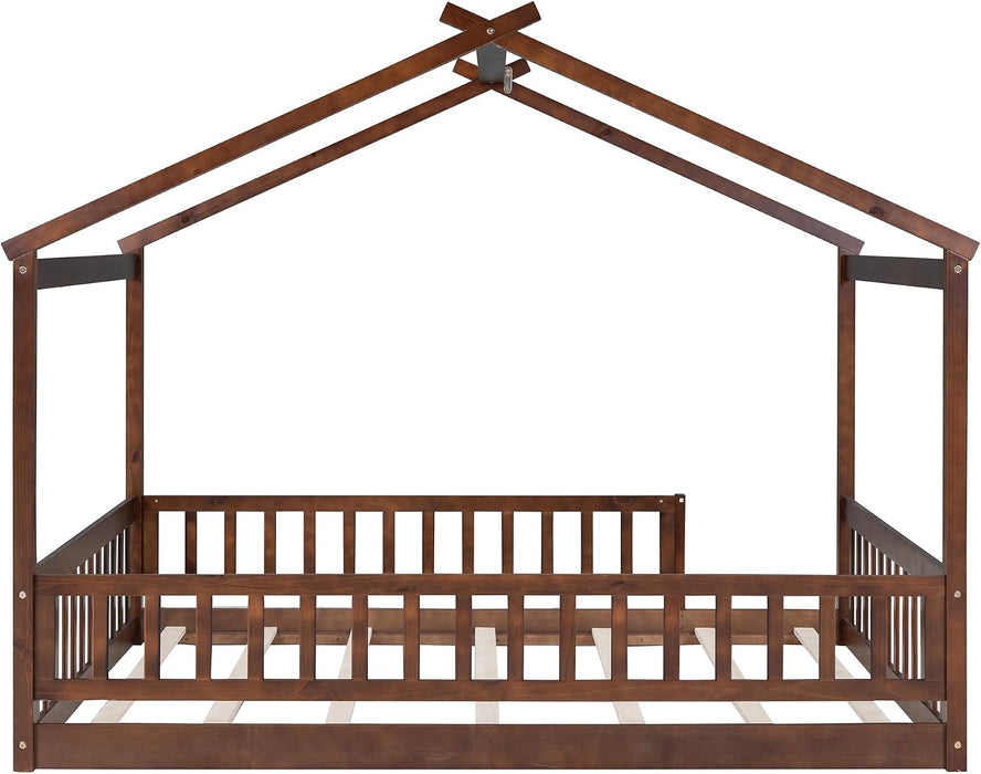Full Size Montessori Playhouse Bed Frame WalnutFinish