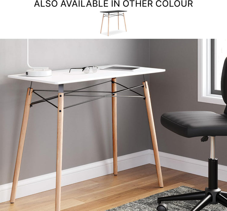Signature Design by Ashley Jaspeni Industrial Home Office Desk, Painted White Top, Black Metal Framework, Wood, 36" W X 18" D X 29.75" H, White & Light Brown