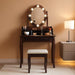 Girls Vanity Table with Lighted Mirror and Stool, 10 Dimmable LED Lights, 3 Color Lighting Modes, 4 Drawers, Rose-Shaped Handle, Bedroom Dressing Makeup Vanity Desk Set (Espresso)