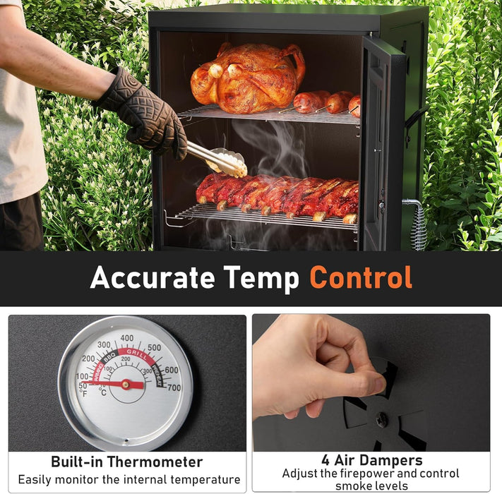 Charcoal Grills, 40" Vertical BBQ Smoker Grill with Built-In Thermometer, Adjustable Air Dampers, Removable Water Pan & Grill Grates for Backyard Picnics, Party, Outdoor Camping