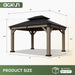 10' X 12' Outdoor Wood Gazebo, Hardtop Gazebo Permanent Wooden Pavilion with Galvanized Steel Double Roof, for Garden, Backyard, Patio, Cedar Wood, Grey