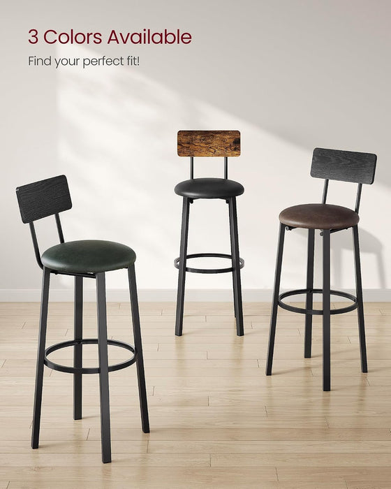 VASAGLE Bar Stools Set of 2, Barstools 29.7 Inches with Back, Modern Basic | Bar Height Stools, Bar Chairs, Steel Frame, Easy Assembly, Rustic Brown and Black, BARNET Collection ULBC069B81