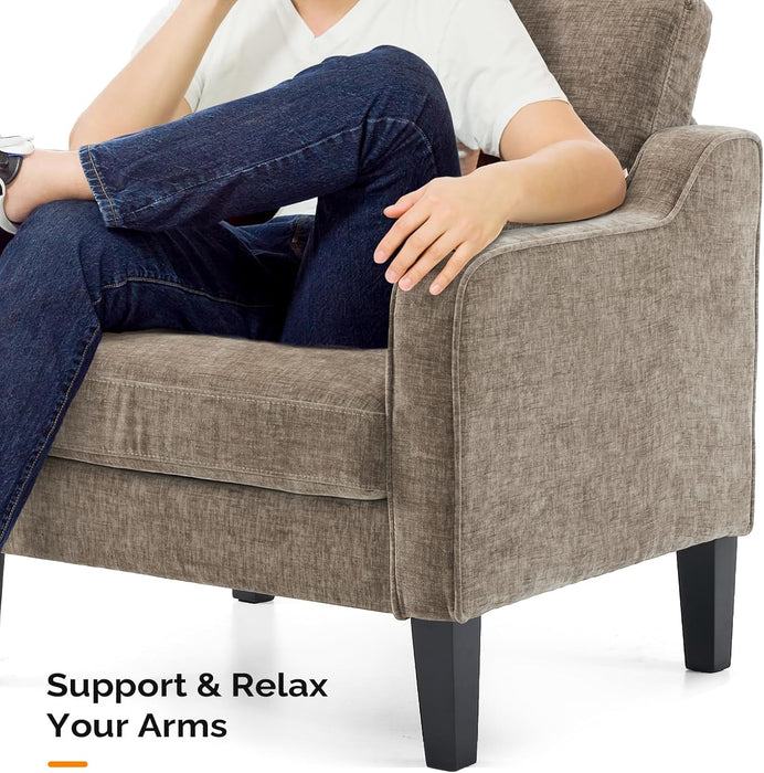 Accent Chair for Living Room Chairs Light Brown Reading Chair for Bedroom Scooped Arm Chair Mid Century Modern Accent Chairs Upholstered Comfy Chair for Apartment, Waiting Room