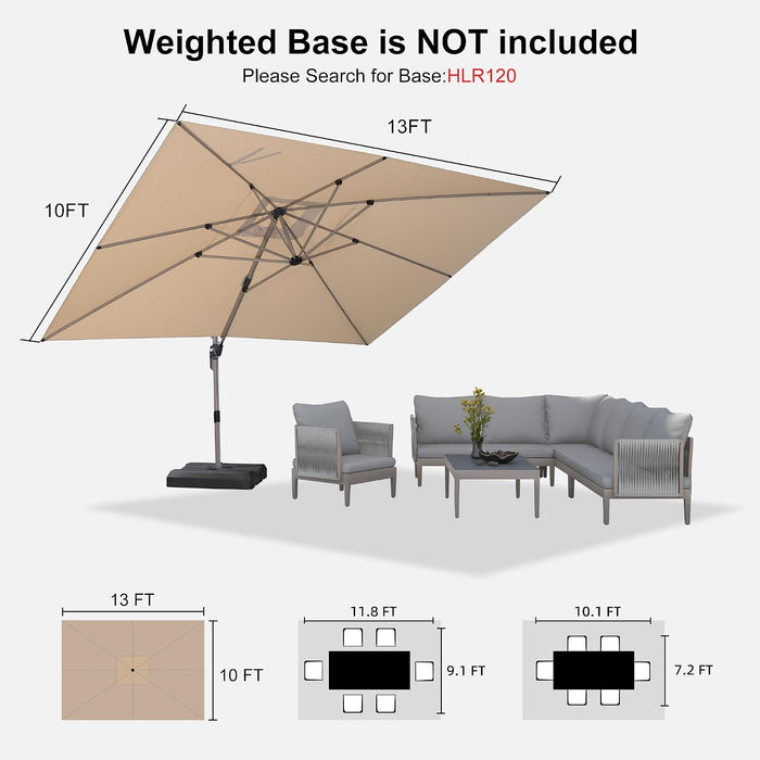 Patio Umbrella Outdoor 10' X 13' Rectangle 360 Rotation Beige