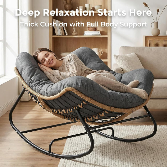 Outdoor Rocking Papasan Chair with Thick Cushion, Dark Gray