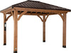 Barrington 12 Ft. X 10 Ft. Hip Roof Cedar Wood Gazebo Pavilion, Shade, Rain, Hard Top Steel Metal Roof, All Weather Protected, Wind Resistant up to 100 Mph, Holds up to 6,550 Lbs