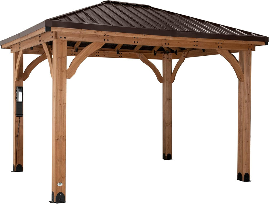 Barrington 12 Ft. X 10 Ft. Hip Roof Cedar Wood Gazebo Pavilion, Shade, Rain, Hard Top Steel Metal Roof, All Weather Protected, Wind Resistant up to 100 Mph, Holds up to 6,550 Lbs