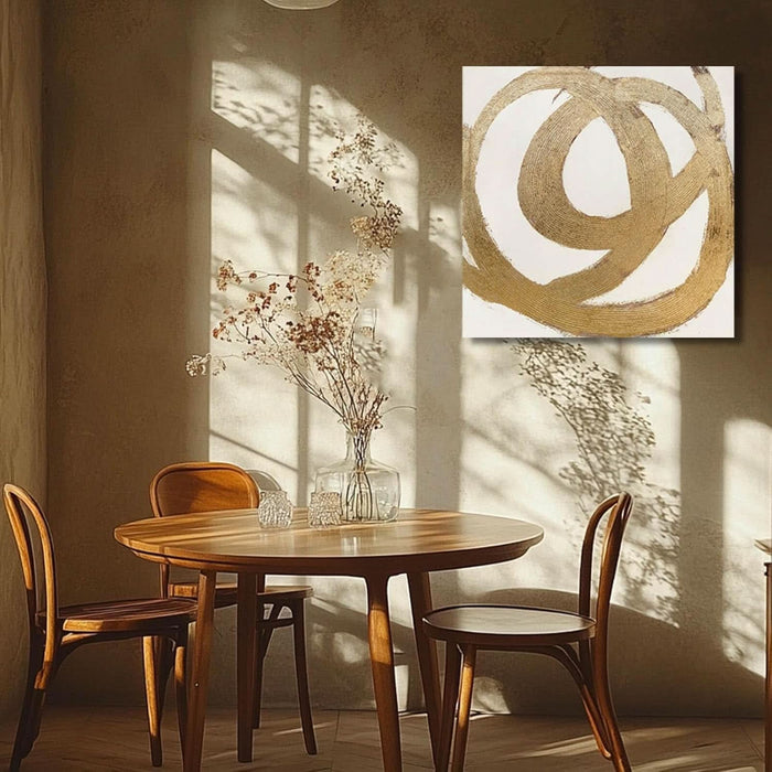 Contemporary Neutral Artwork Line Wall Hangings Decor Gold Wall Paintings 28"X28" Decoration for Bedroom Wall Office Decor