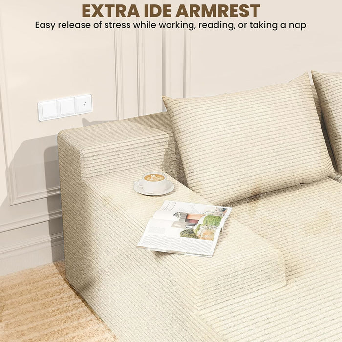 107Inches Cloudlike Sectional Sofa Left Chaise Beige