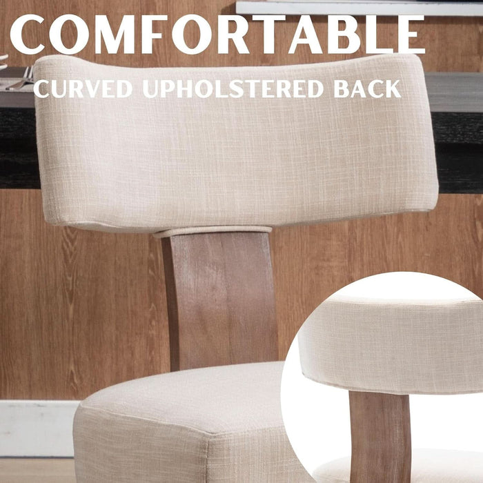 Mid Century Modern Dining Chairs Set of 6 Upholstered Linen Fabric Dining Chairs Curved Backrest Farmhouse Dining Room Chairs Kitchen Chairs with Wood Legs, Beige