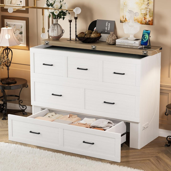 Murphy Bed Queen Size,Hideaway Wall Cabinet Bed with Charging Station and 1 Large Storage Drawer,Multi-Functional Foldable Platform Beds Frame,Can Be Folded,For Apartment,Bedroom,White