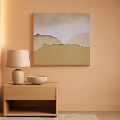 Hand Painted Beach Waves Textured Wall Art - White and Brown Oil Painting 24X48 Inch Rectangle Large Moden Artwork for Living Room Horizontal Wall Decor