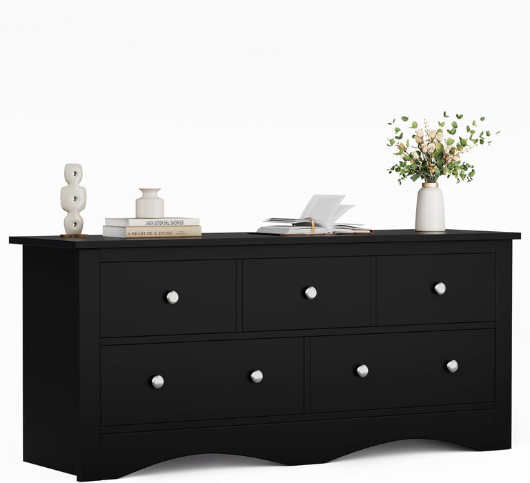Black Five Drawer Dresser With PremiumSolidWoodFinish