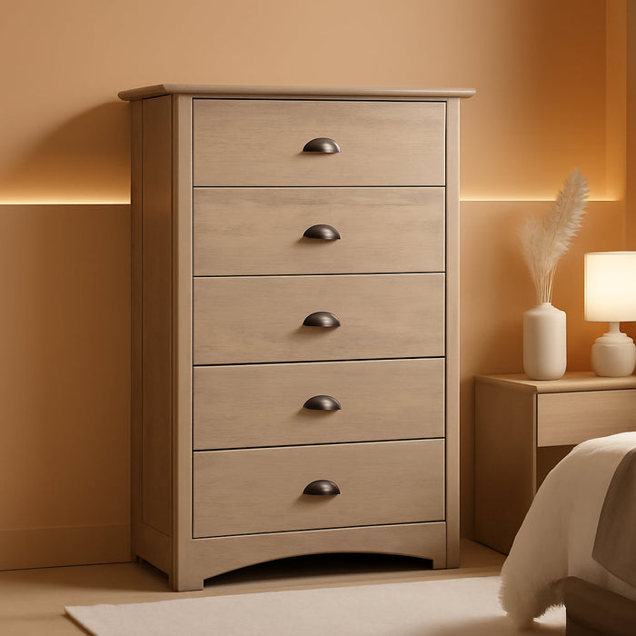 Salt Spring Rustic 5-Drawer Tall Dresser for Bedroom, Farmhouse Dresser Chest of Drawers 17.75" D X 31.5" W X 44.75" H, Drifted Gray