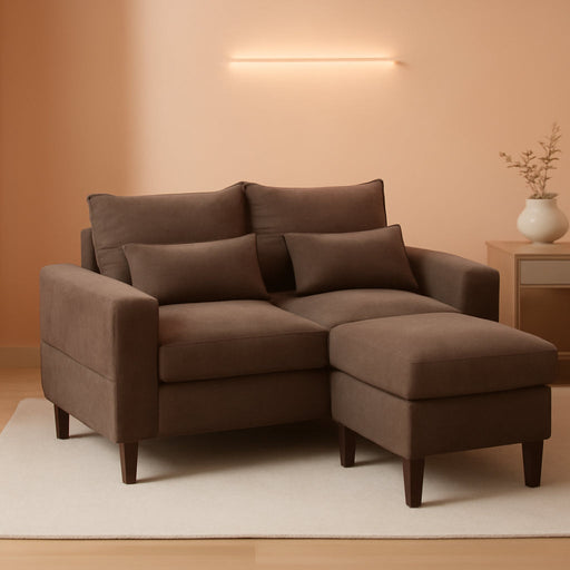 Modern Sofa Set 2 3 Seater with Footstool Sofa Suite Convertible Sectional Furniture for Living Room (Brown, 2 Seater with Footstool)