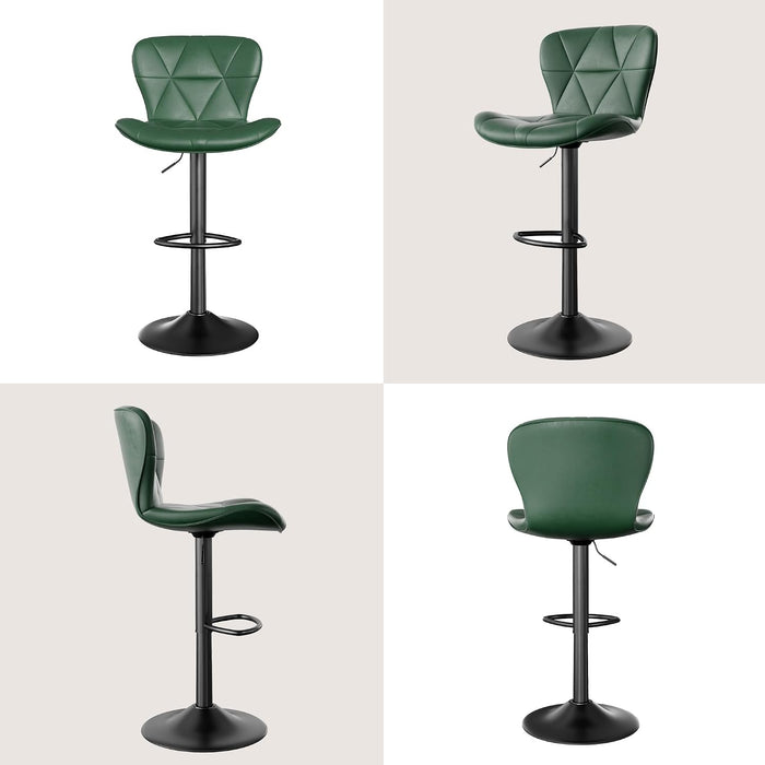 Bar Stools Set of 2, Faux Leather Upholstered Swivel Barstools, Seat Height 24.8"-33.46" Adjustable for Kitchen Island Green