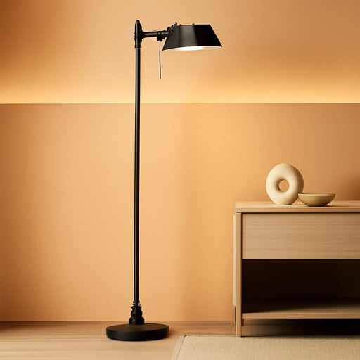 Dimmable Pharmacy Floor Lamp with Remote, 17W LED Reading Floor Lamp with 360°Swing Arm, 3 Color Temperature, Height Adjustable Black Standing Task Lamp for Living Room, Bedroom, Black