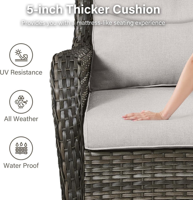 Outdoor Swivel Rocker Patio Chairs Set of 4 with Coffee Table - 5" Thick Cushion 7 Piece Furniture Set All Weather Comfortable Wicker Conversation Set for Porch Deck - Gray/Beige