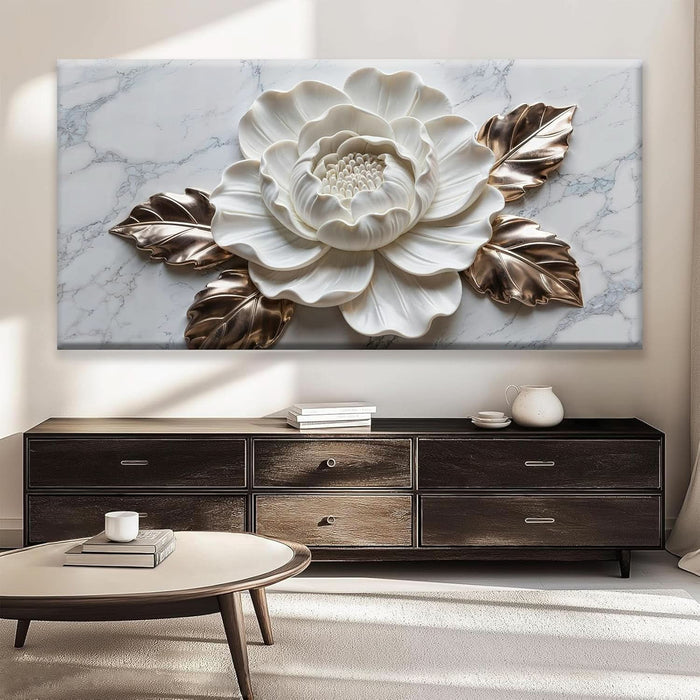 Canvas Wall Art Living Room Home Wall Decor Modern White Flower Canvas Art Wall Decor 29 X 58 Inches Large Wall Art Elegant Marble Texture Picture for Bedroom Office Artwork