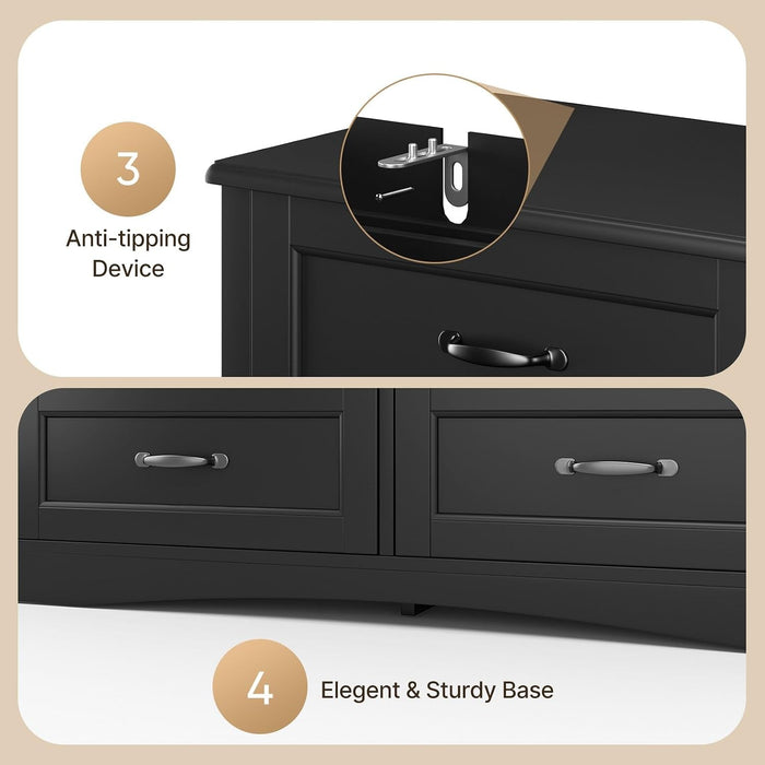 47" 6 Drawer Dresser, Black Wide Chest of Drawers for Bedroom