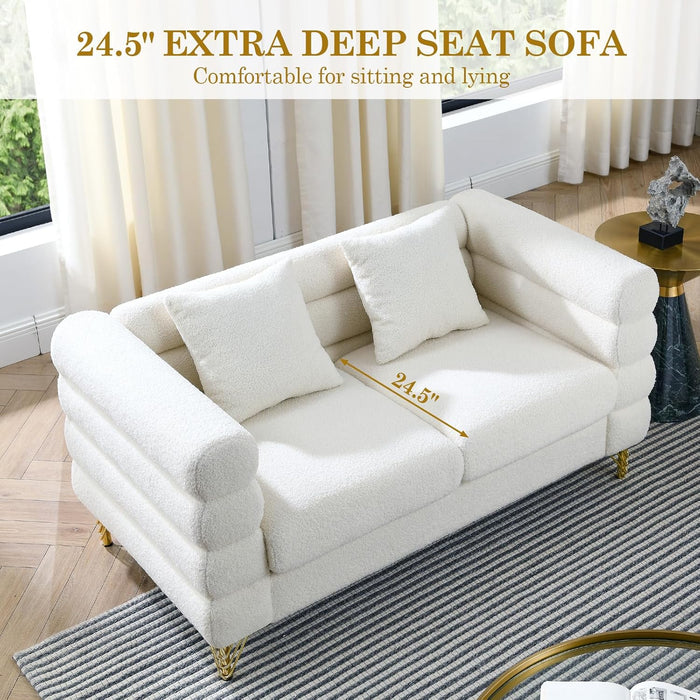 Sofa, 2 Pieces Sofa Set,Oversize 2/3 Seater Extra Deep Seat Sofa,Modern Upholstered Futon White Sofa Couch, Comfy Bouclé Cloud Sofa,Furniture for Living Room,Bedroom,Office,Apartment(White)