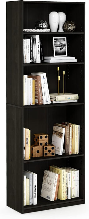 Tall BookshelfUnit Five Tier Black Espresso Bookcase